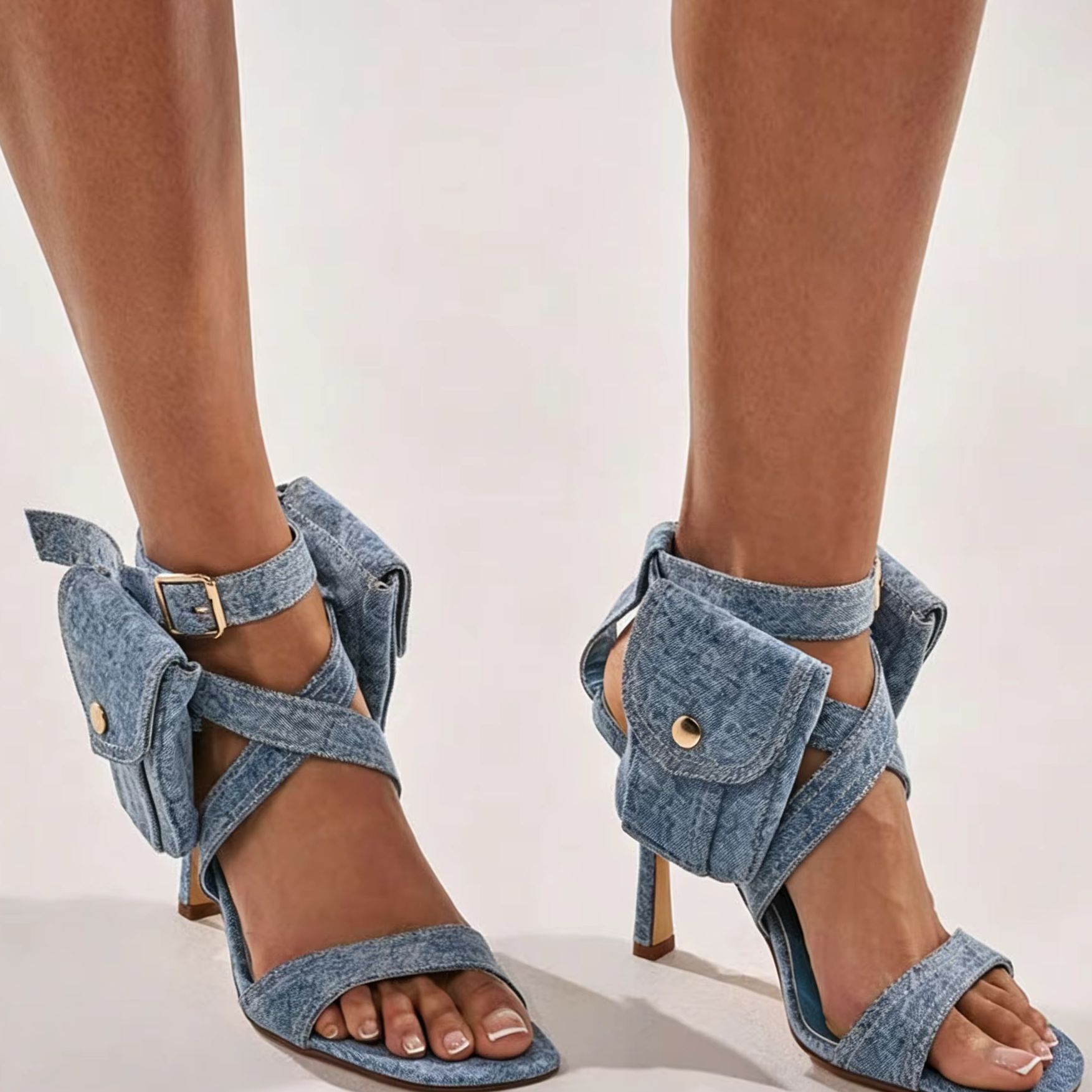 Street Fashion Y2K - Sandali da donna blu in denim